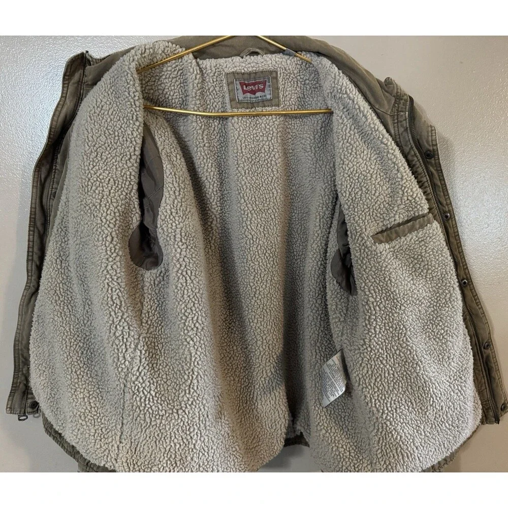 Vintage Levi's Jacket Large Green Cotton Sherpa Lined Utility Cargo Military